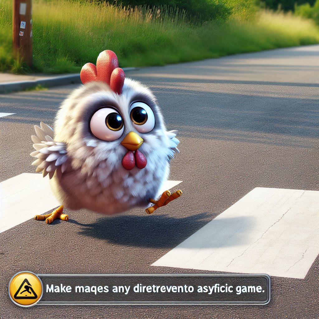 A fun and cartoonish chicken trying to cross a road, symbolizing the game character.